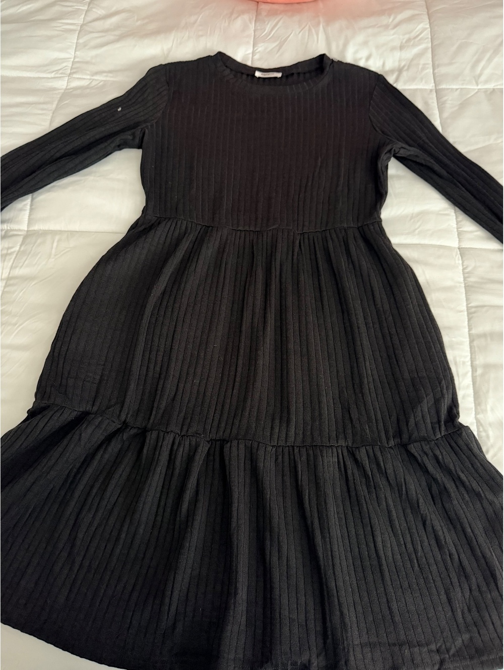 Zeagoo Black Long Sleeve Ribbed Knit Midi Dress, Size Large